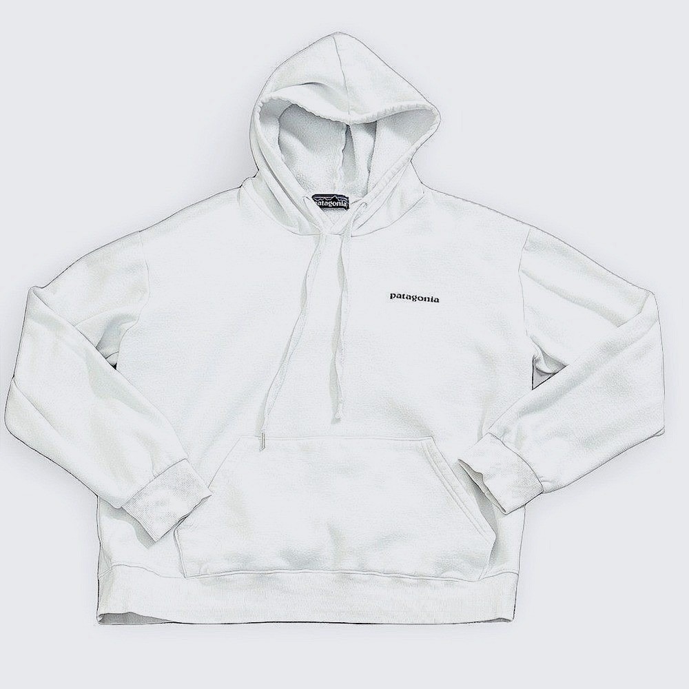 Patagonia P-6 Logo Responsibili-Tee Hoodie White Pullover Sweatshirt Mens Large - Picture 3 of 9